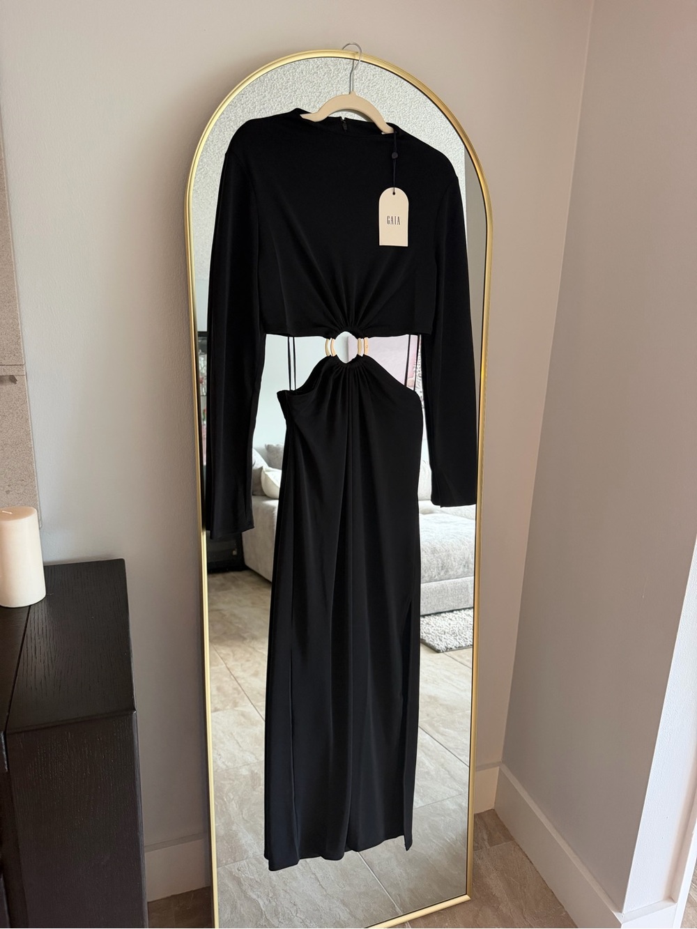 cult gaia Black Long Sleeve Cutout Maxi Dress with Center Ring